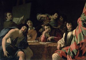 Reünie van kunstenaars door Eustache Le Sueur